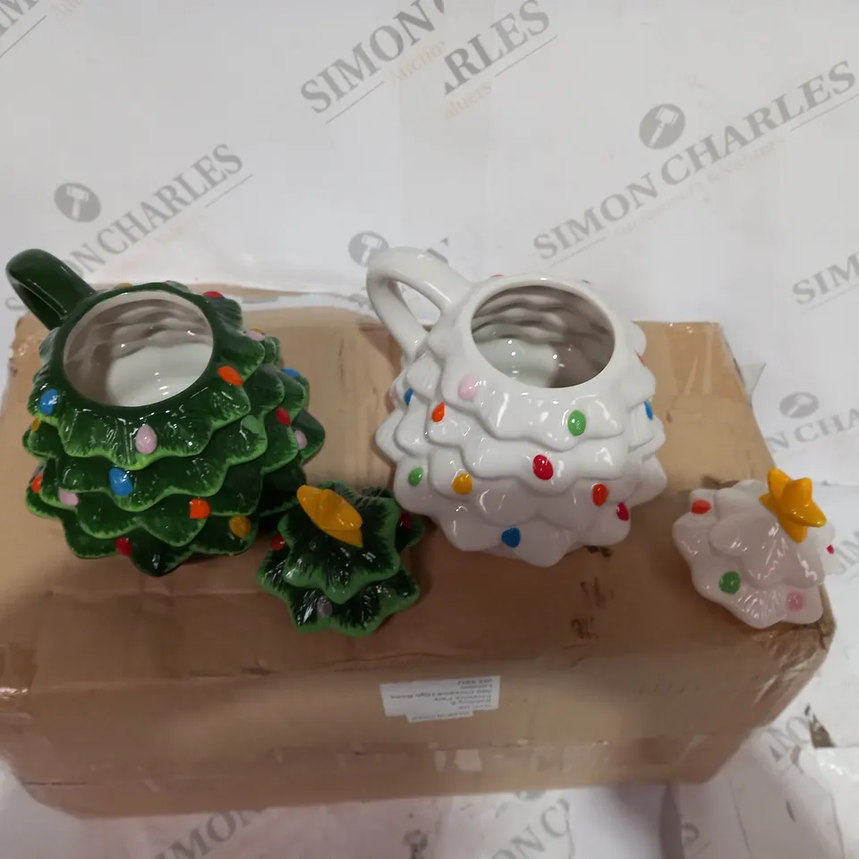 MR CHRISTMAS SET OF NOSTALGIC CERAMIC CHRISTMAS TREE MUGS IN GIFT BOXES (GREEN & WHITE)