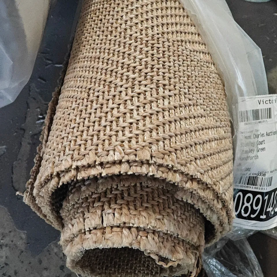 QUALITY BAGGED AND ROLLED EASISISAL CHEVRON CARPET IN BROWN - APPROXIMATELY LENGTH 3.2M WIDTH 4M