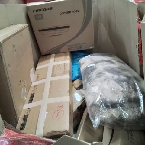 PALLET CONTAINING MIXED BOXED HOUSEHOLD ITEMS TO INCLUDE: COOKER HOOD, THROWS  AND LOTS MORE UNMARKED BOXED ITEMS 