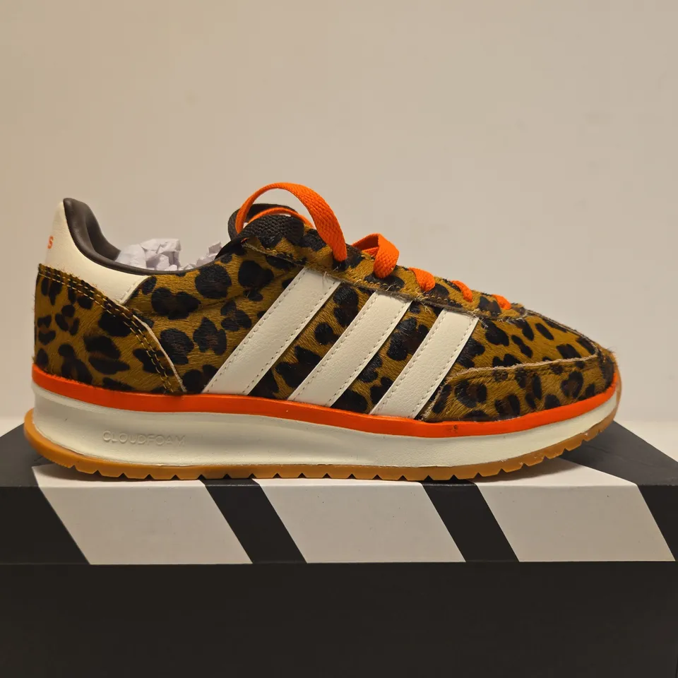 BOXED PAIR OF ADIDAS RUN70S 2.0 LEOPARD PRINT TRAINERS – UK 4