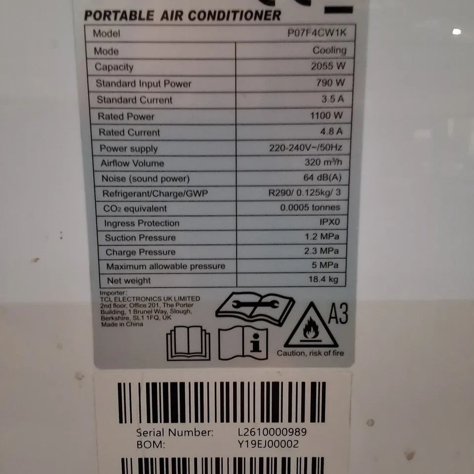 TCL P07F4CW1K 7000 BTU SMART PORTABLE AIR CONDITIONER