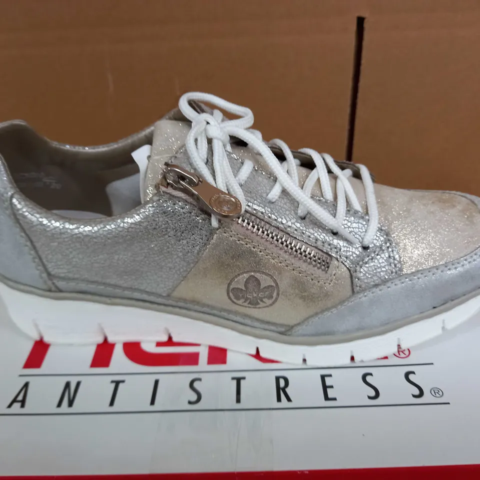 PAIR OF RIEKER METALLIC SILVER LACE UP TRAINERS - SIZE 6.5