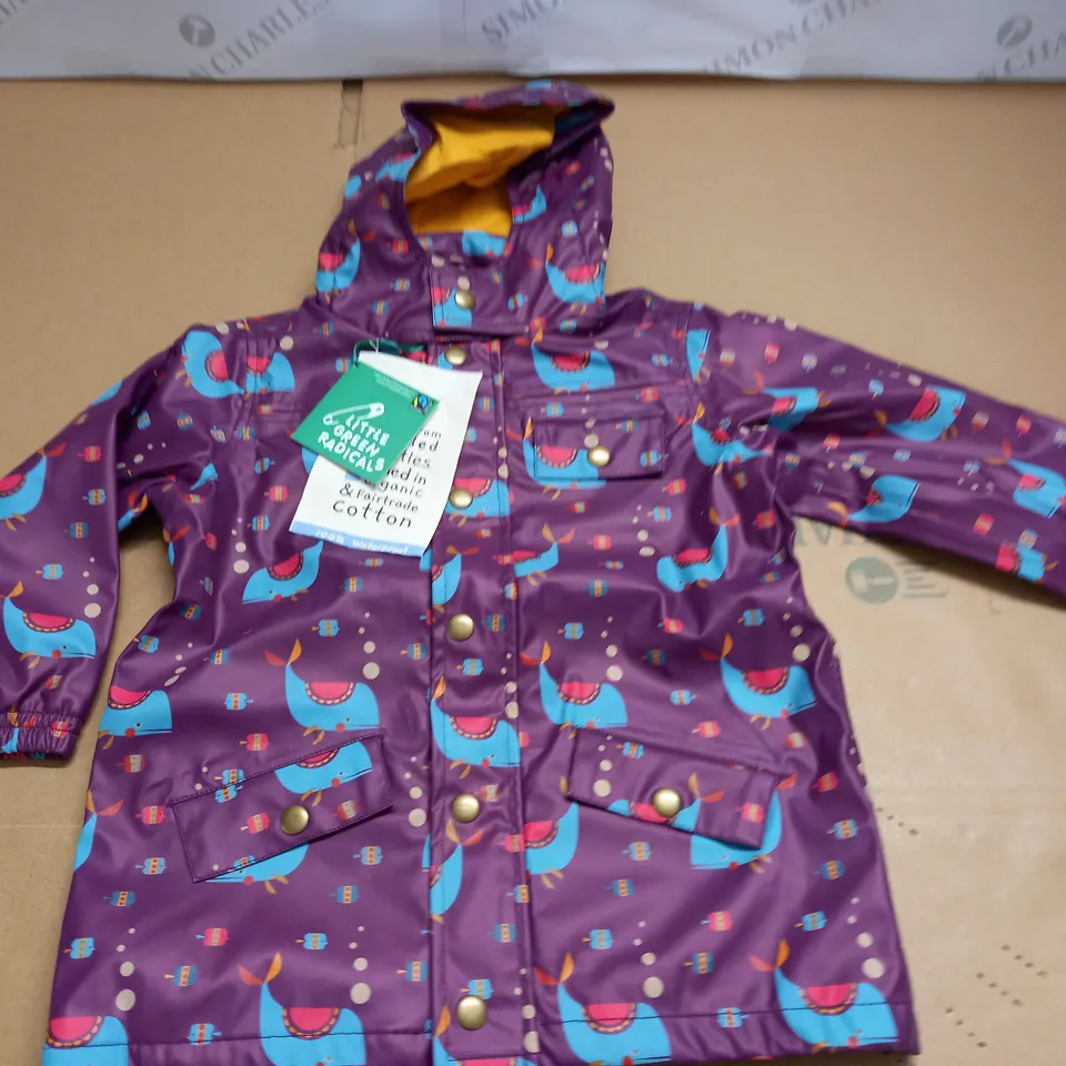 LITTLE GREEN RADICALS WHALE OF A TIME WATERPROOF KIDS RAIN COAT - 2/3 Y