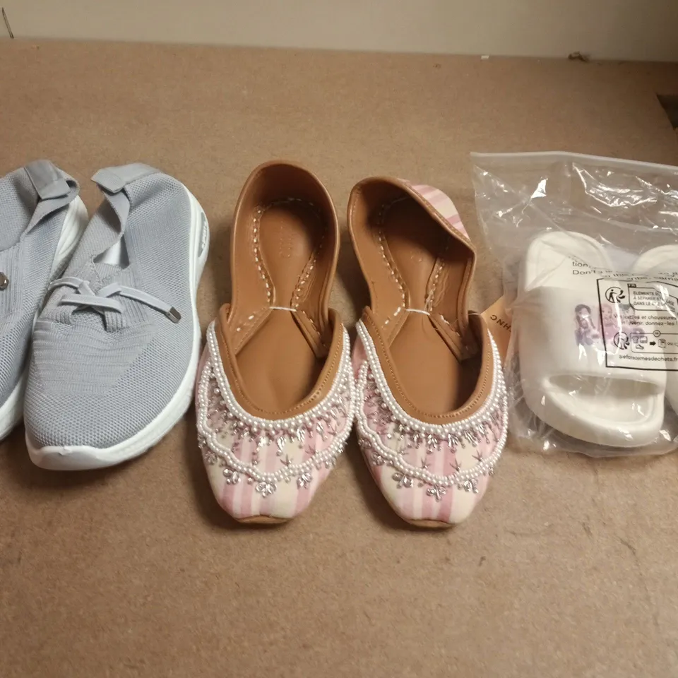 BOX OF APPROXIMATELY 15 ASSORTED PAIRS OF SHOES AND FOOTWEAR ITEMS IN VARIOUS COLOURS, STYLES, AND SIZES - COLLECTION ONLY