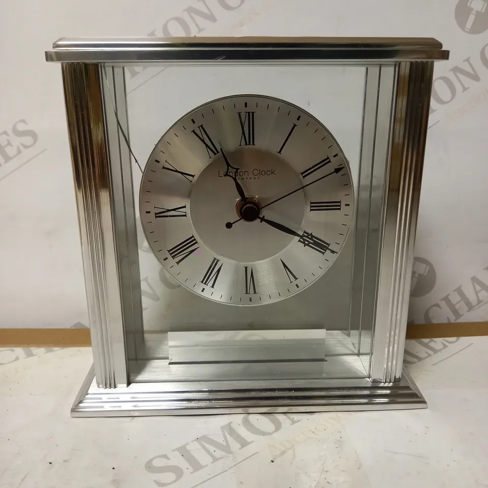 LONDON CLOCK DESIGNS SILVER GLASS MANTLE CLOCK 