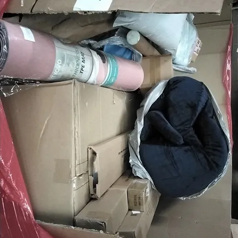 PALLET OF ASSORTED HOUSEHOLD ITEMS TO INCLUDE 66L DRY BAG, POP UP TENT, COMBINATION STEERING WHEEL LICK AND TPE MAT