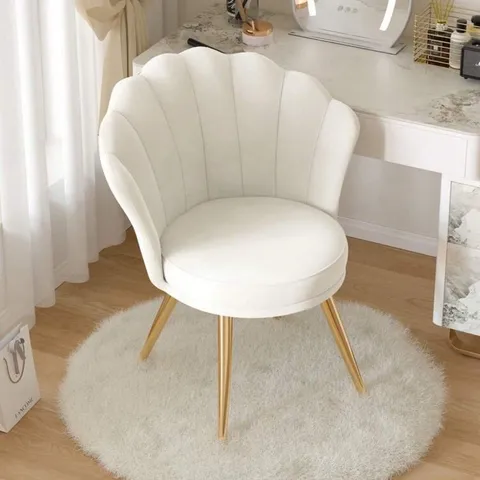 BOXED VELVET ACCENT CHAIR WITH GOLD METAL LEGS - WHITE (1 BOX)