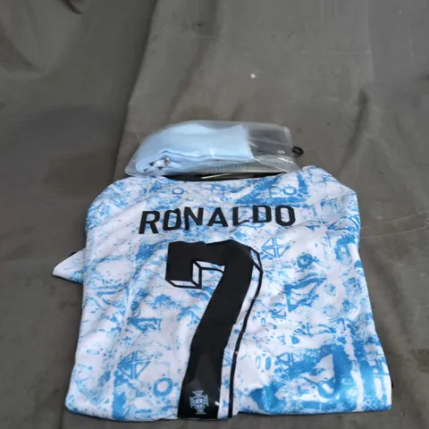 PORTUGAL NIKE MENS FOOTBALL KIT β RONALDO 7, BLUE/WHITE PRINT, DRY-FIT BREATHABLE -SIZE UNSPECIFIED