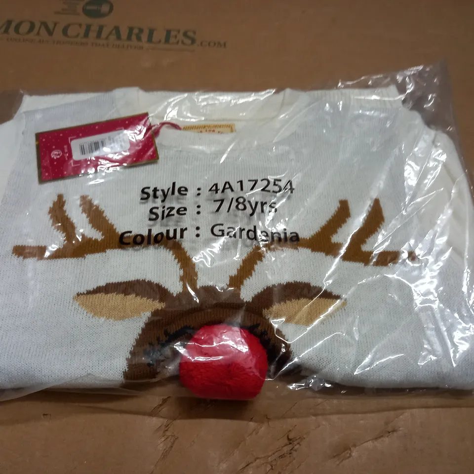 BAGGED HAPPY REINDEER JUMPER - 7/8 YEARS