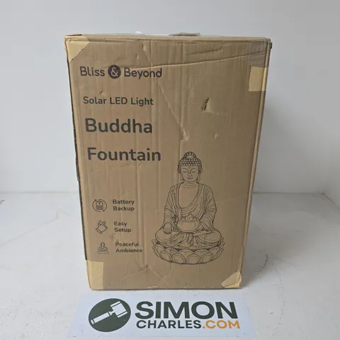 BOXED BLISS & BEYOND SOLAR LED LIGHT BUDDHA FOUNTAIN