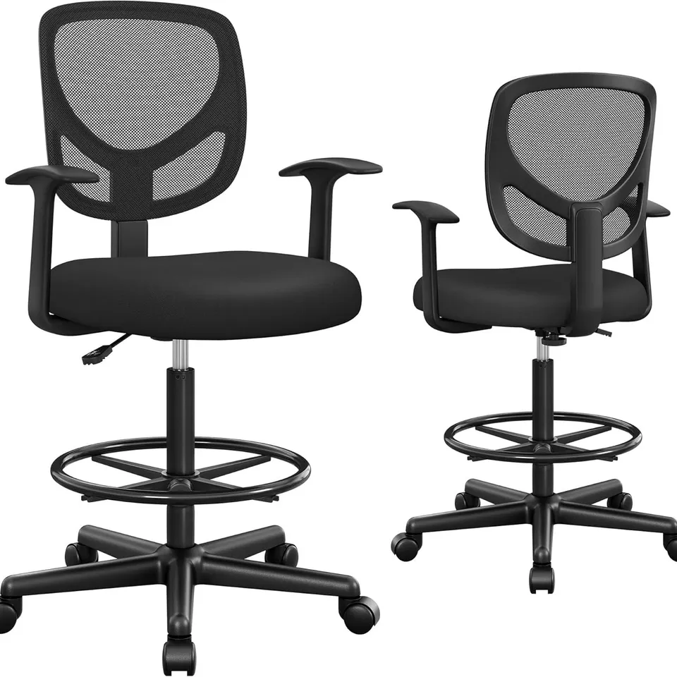 BOXED SONGMICS DRAFTING STOOL CHAIR WITH ARMREST, MESH OFFICE CHAIR