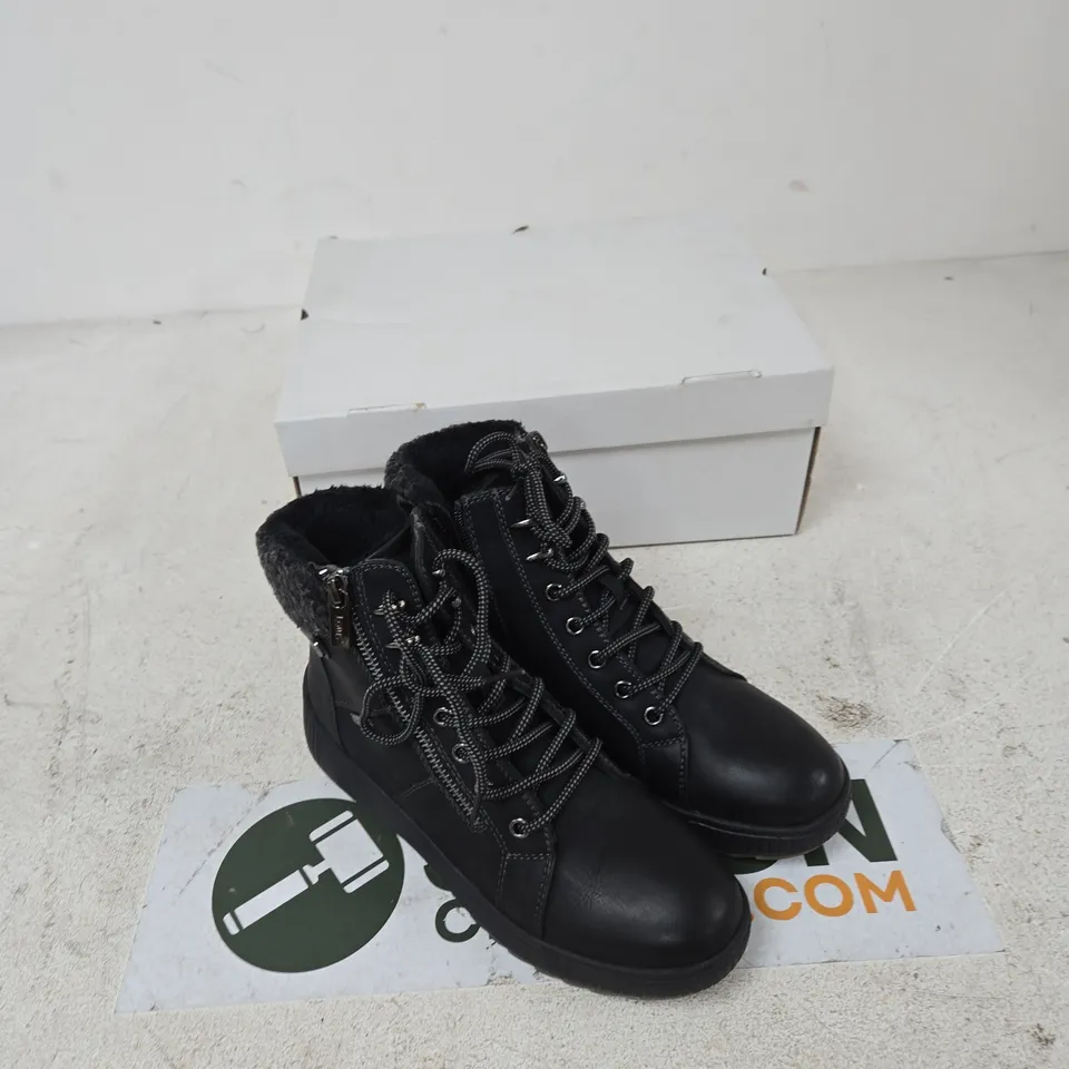 LOTUS BLACK FUR-LINED BOOTS, UK 4.5 (EU 37) – LACE-UP WITH SIDE ZIP