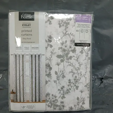 BOX OF APPROXIMATELY 8 ASSORTED FLORAL PRINT EYELET CURTAINS (SIZES MAY VARY) - COLLECTION ONLY