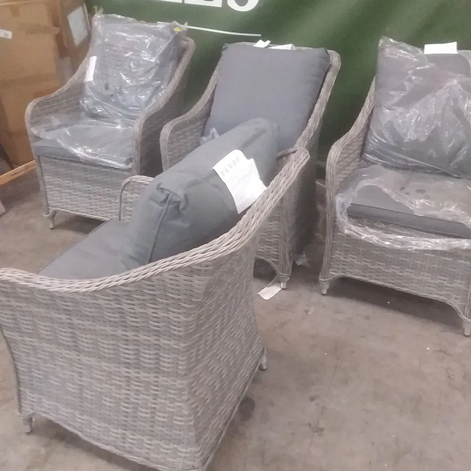 4X HAMILTON WICKER ARMCHAIR WITH CUSHIONS