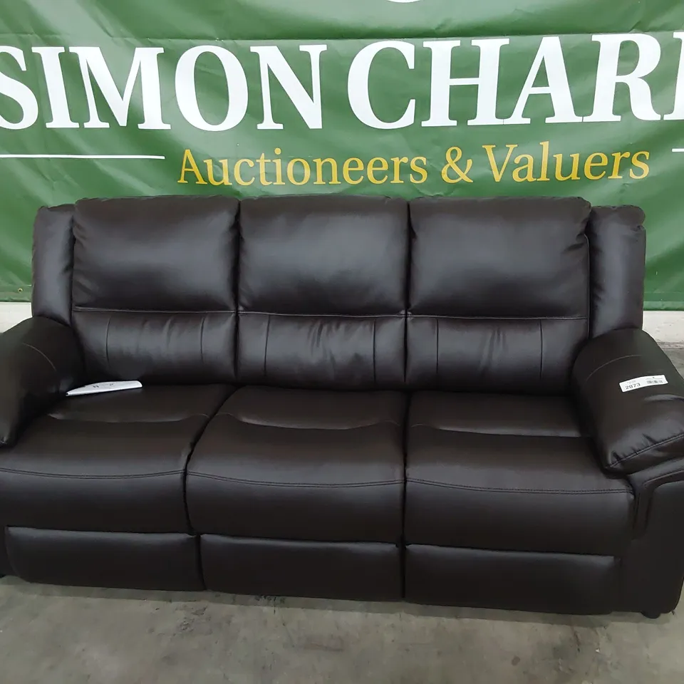 DESIGNER ALBION THREE SEATER SOFA BROWN FAUX LEATHER 