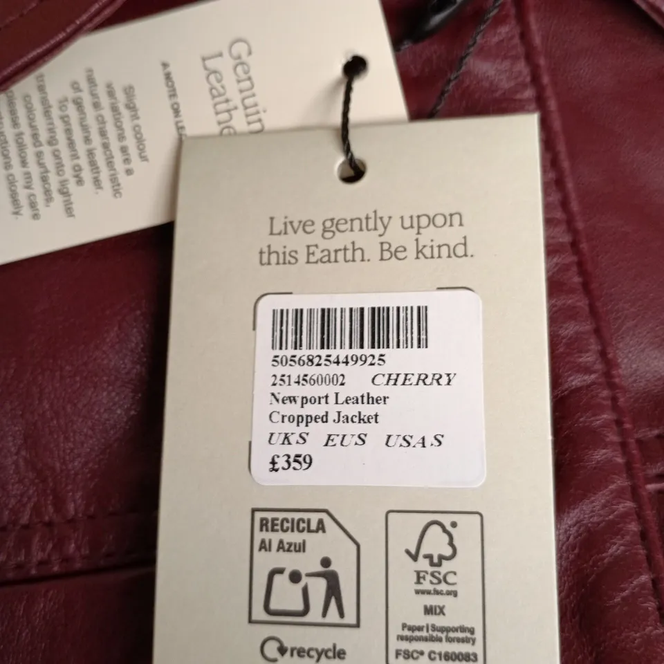 NOBODY'S CHILD NEWPORT LEATHER CROPPED JACKET – CHERRY, UK S