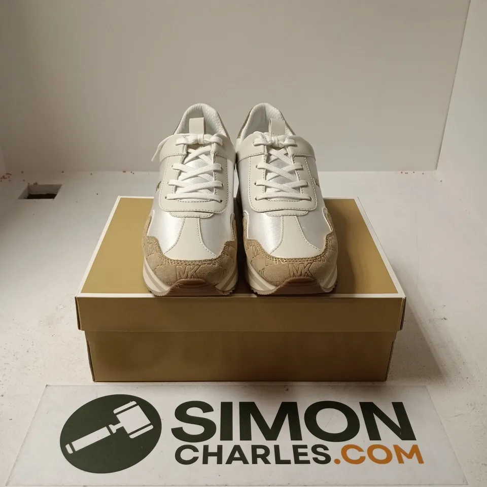 BOXED PAIR OF MICHAEL KORS RAINA TRAINER SHINY LYCRA - US 11M