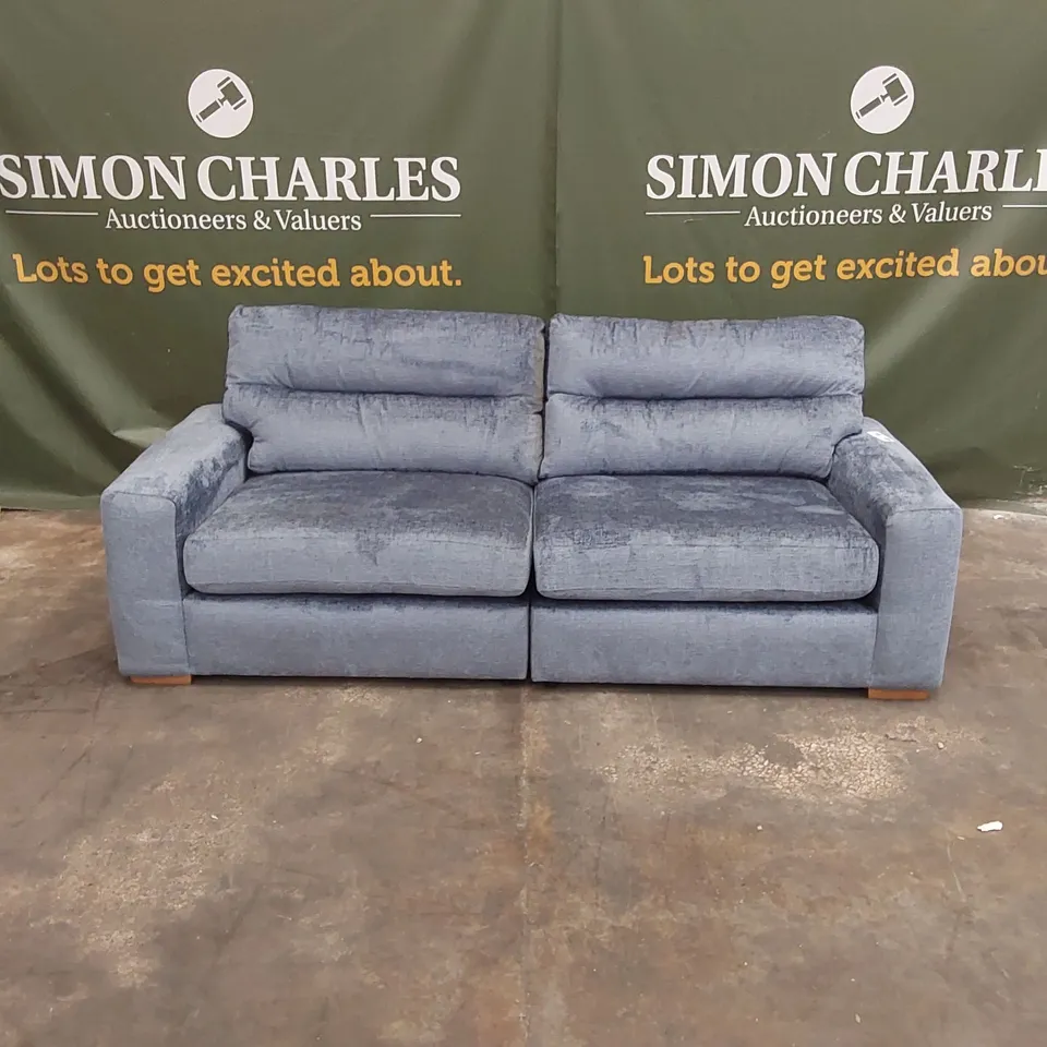 QUALITY DESIGNER MELROSE FABRIC 4 SEATER SOFA - BLUE
