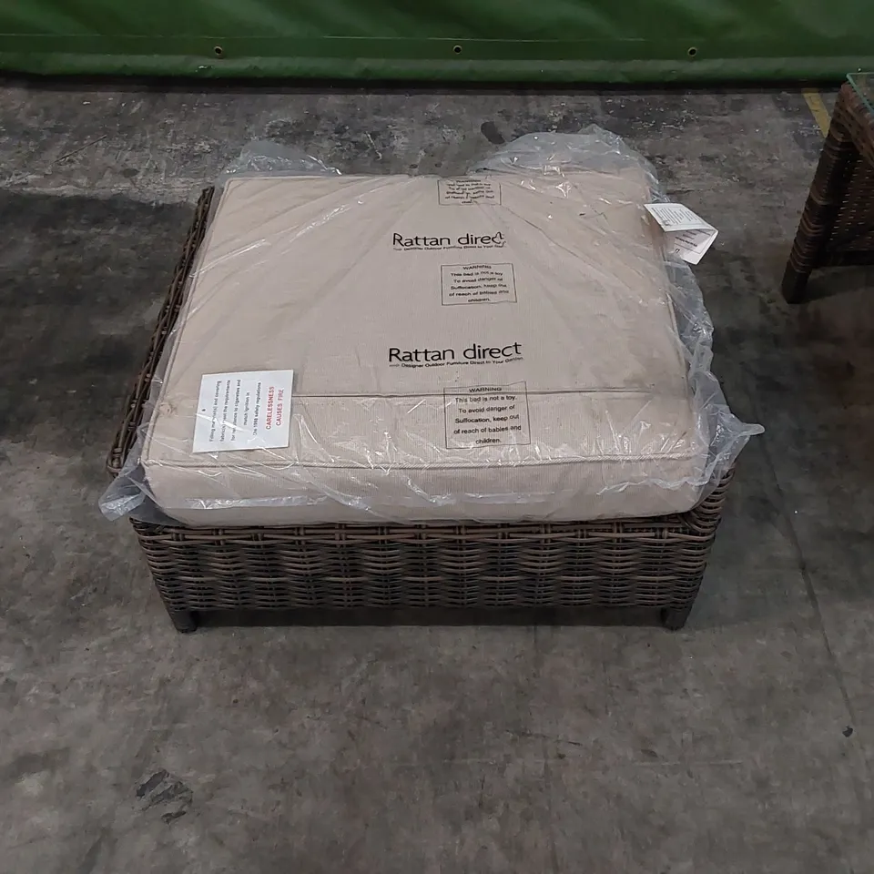 DESIGNER RATTAN COFFEE TABLE WITH GLASS'S TOP AND FOOTSTOOL