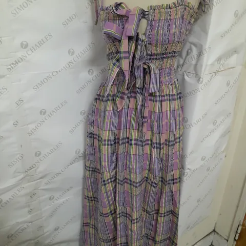 DAMSON MADDER TIE FRONT SHIRRED MIDIDRESS IN PURPLE PLAID SIZE 8