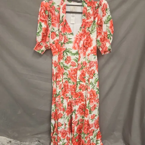 QUEENS OF ARCHIVE FLORAL MAXI DRESS – RED FLORAL PRINT, UK SIZE M