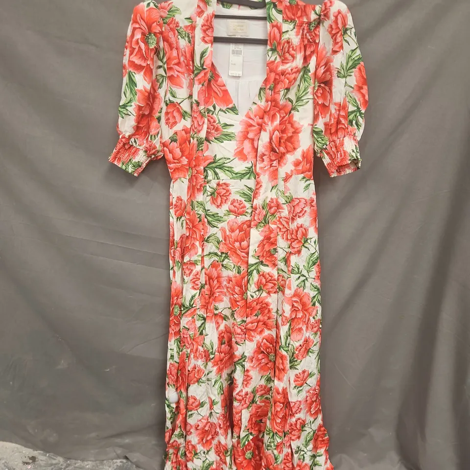 QUEENS OF ARCHIVE FLORAL MAXI DRESS – RED FLORAL PRINT, UK SIZE M
