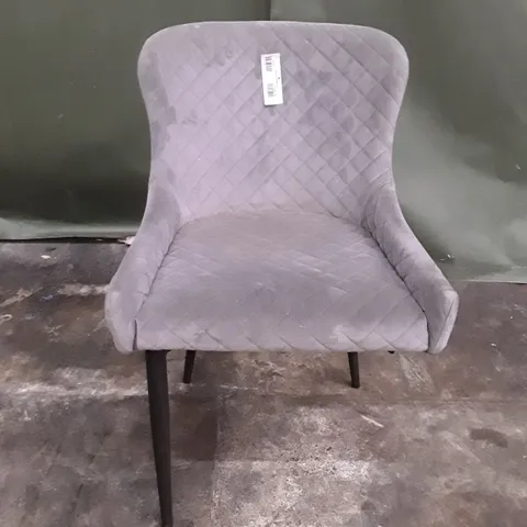 GREY VELVET DINING CHAIR (MISSING LEG)