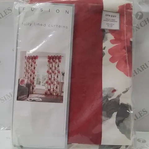 BRAND NEW FUSION FULLY LINED EYELET CURTAINS 228 X 228CM -POPPY DESIGN -
