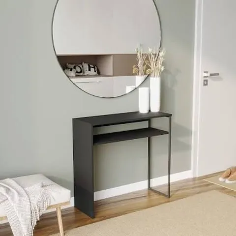BOXED HOMEGA CHESTER 80cm WOOD/STEEL CONSOLE TABLE, 80x30x75cm - BLACK/BLACK TUBE (1 BOX)