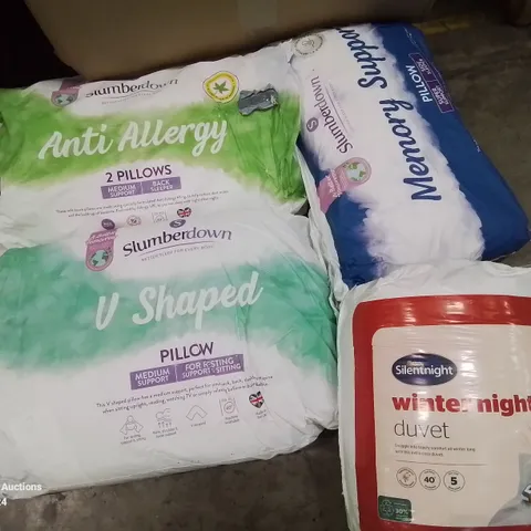 PALLET CONTAINING VARIOUS PILLOWS, DUVETS AND BEDDING ETC.