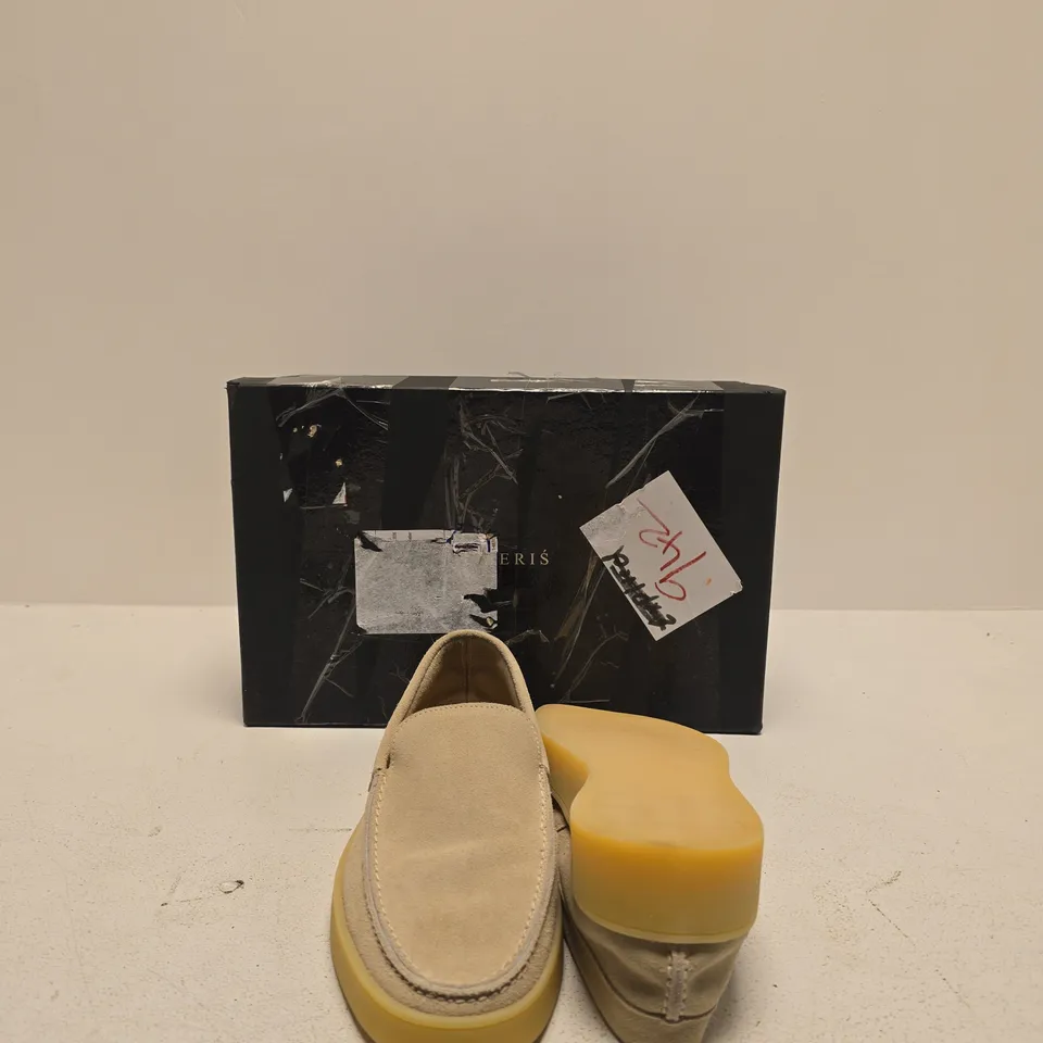 NUMERIS BEIGE SUEDE LOAFERS WITH THICK YELLOW SOLE – BOXED SIZE UK 7