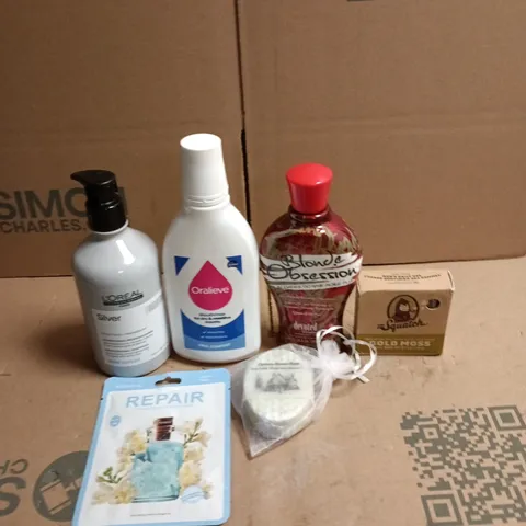 APPROXIMATEY 20 ASSORTED HEALTH AND BEAUTY PRODUCTS TO INCLUDE - DR SQUATCH SOAP - ORALIEVE MOUTH RINSE AND L'OREAL SILVER SHAMPOO