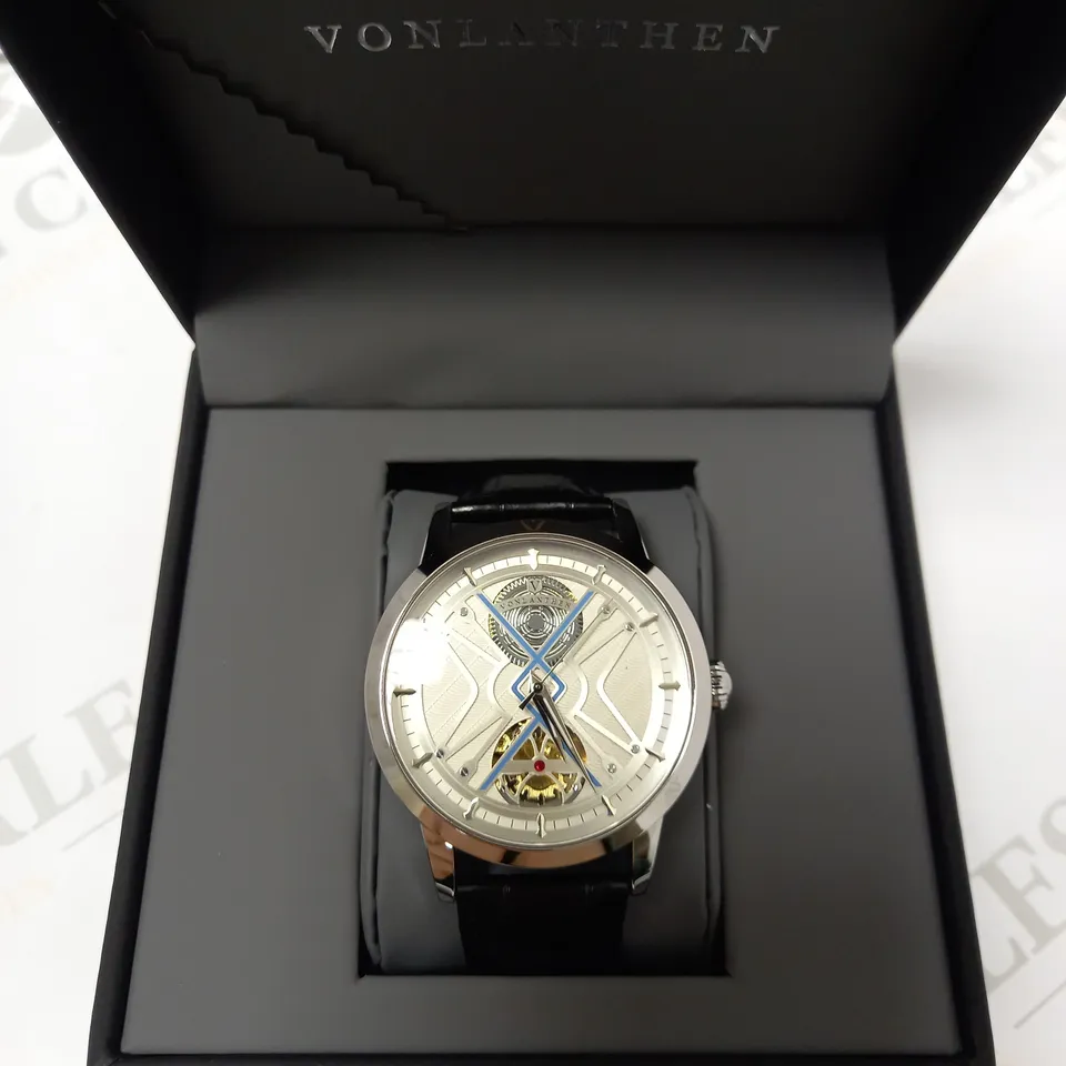 VONLANTHEN PART SKELETON CHRONOGRAPH BLACK LEATHER STRAP WRISTWATCH