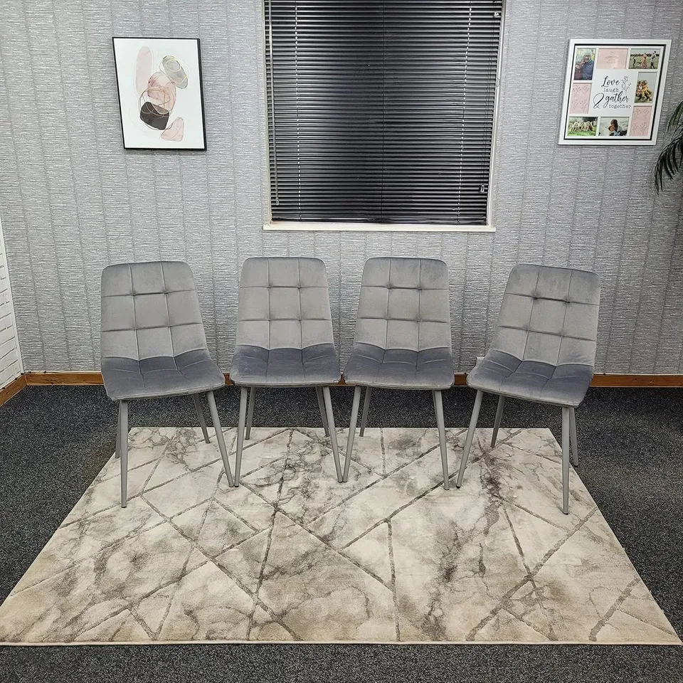 BOXED SET OF 4 KOSY KOALA ROCCO VELVET DINING CHAIRS - GREY (1 BOX)