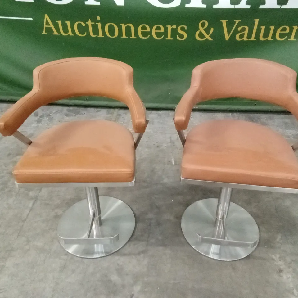 SET OF 2 FIRENZA BAR STOOLS IN TAN PU LEATHER AND CHROME BASE