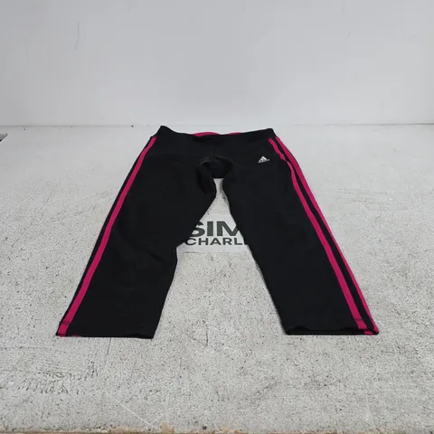 ADIDAS WOMEN'S TRACK PANTS – BLACK WITH PINK SIDE STRIPES, UK 8-10 (EU 36-38)