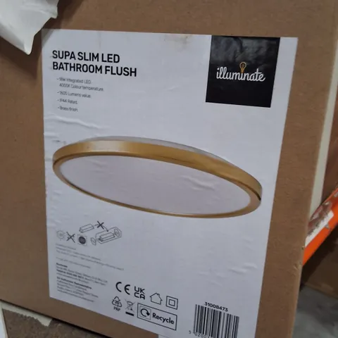 BOXED SUPA SLIM LED BATHROOM FLUSH LIGHT β BRASS FINISH, INTEGRATED LED