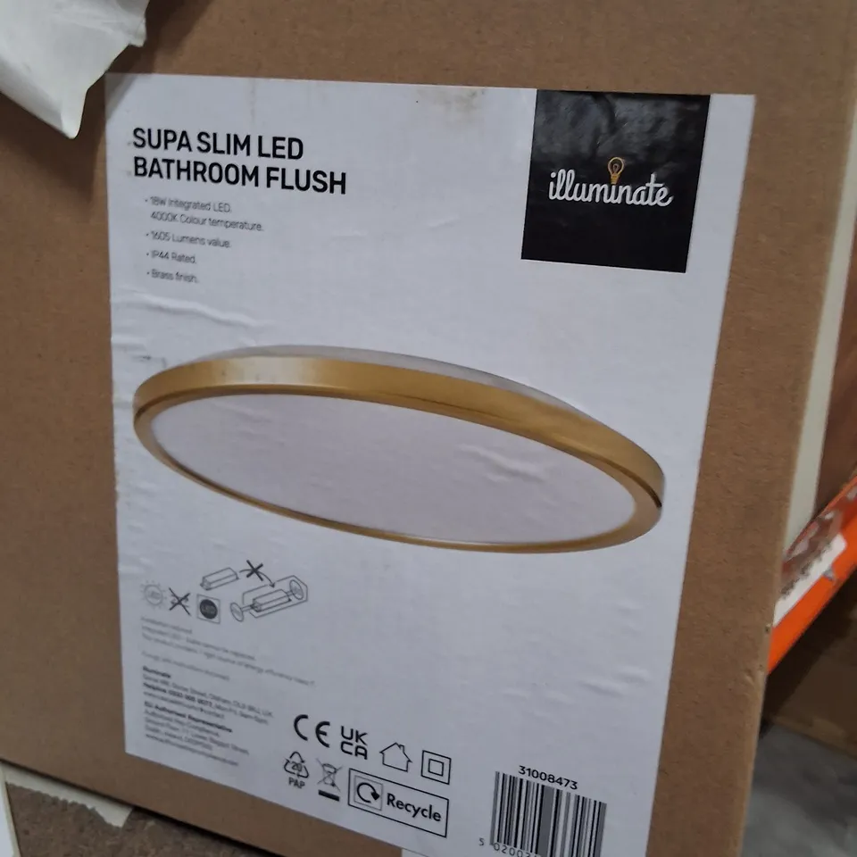 BOXED SUPA SLIM LED BATHROOM FLUSH LIGHT – BRASS FINISH, INTEGRATED LED