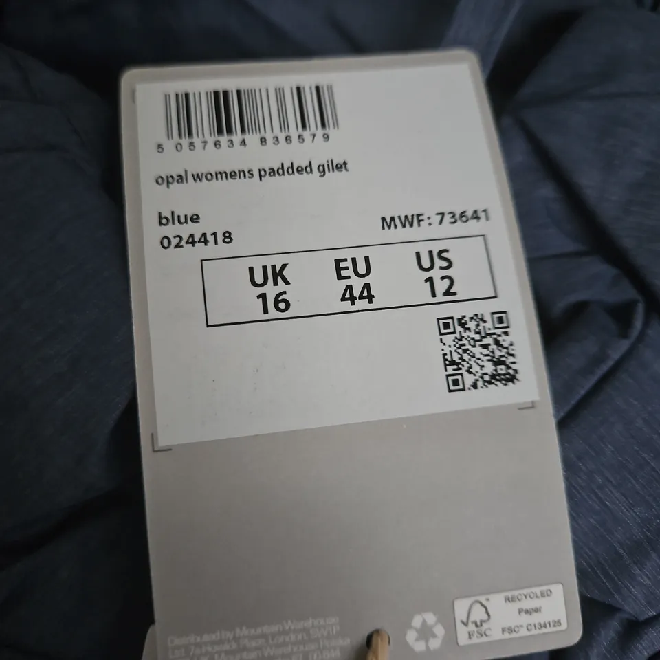 MOUNTAIN WAREHOUSE OPAL WOMEN'S PADDED GILET – BLUE, UK 16 