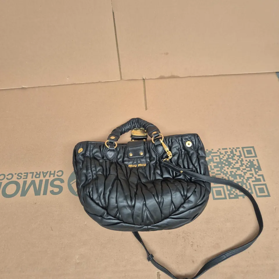 MIU MIU QUILTED LEATHER HANDBAG – BLACK WITH GOLD HARDWARE