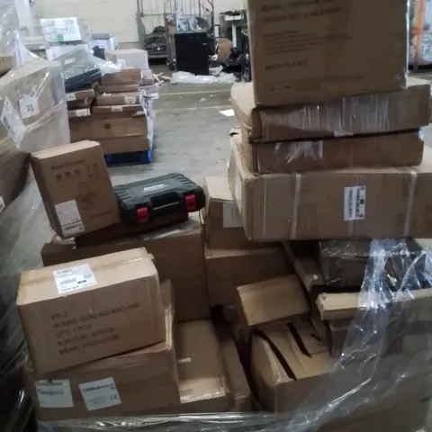 PALLET CONTAINING VARIOUS ASSORTED BOXED ITEMS TO INCLUDE: CORDLESS IMPACT WRENCH, ROUND BENDING MACHINE, MEAT GRINDER AND LOTS MORE UNMARKED BOXED ITEMS