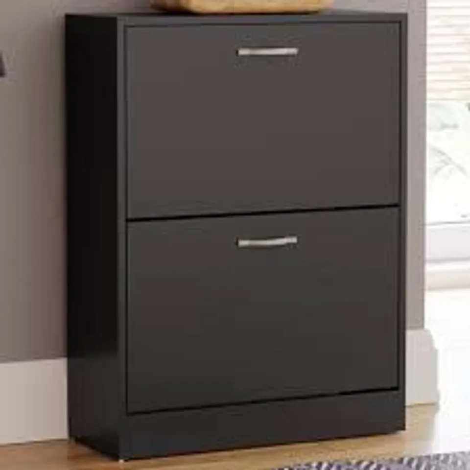 BOXED VIDA 2 DRAWER SHOE CABINET - BLACK (1 BOX)