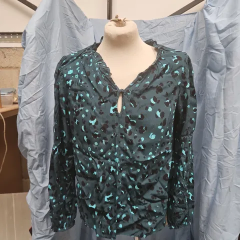 OLIVER BONAS WOMEN'S BLOUSE – TEAL/BLACK PRINT, UK 10