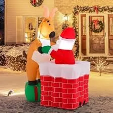 BOXED 155CM INFLATABLE LIFTABLE SANTA CLAUS CLIMBING CHIMNEY REINDEER STANDING ON A GIFT BOX,