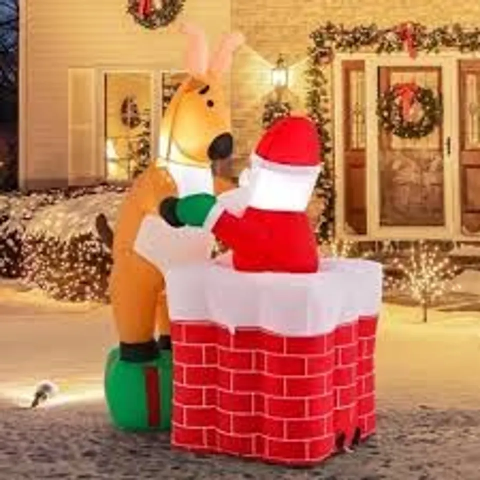 BOXED 155CM INFLATABLE LIFTABLE SANTA CLAUS CLIMBING CHIMNEY REINDEER STANDING ON A GIFT BOX,