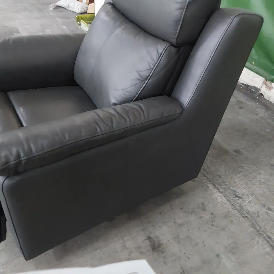 DESIGNER POWER RECLINING EASY CHAIR CHARCOAL LEATHER 