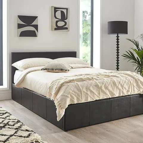 BOXED MARSTON FAUX LEATHER DOUBLE LIFT UP BED - GREY (2 BOXES)	