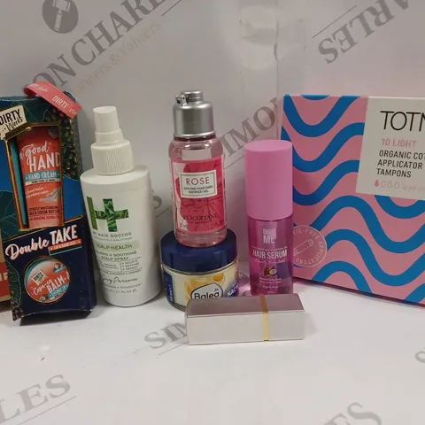 BOX OF APPROXIMATELY 15 ASSORTED COSMETIC ITEMS TO INCLUDE BALEA NIGHT CREAM, GIVE ME HAIR SPRAY, SQUATCH SOAP ETC