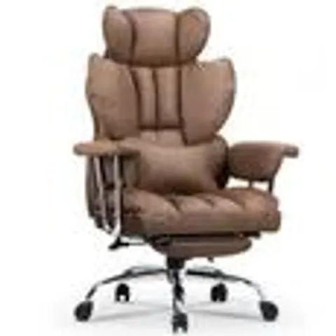 BOXED OFFICE CHAIR - LEATHER OFFICE CHAIR WITH HIGH BACK - 180KG LOAD CAPACITY - LUMBAR SUPPORT - FOOTREST - BROWN