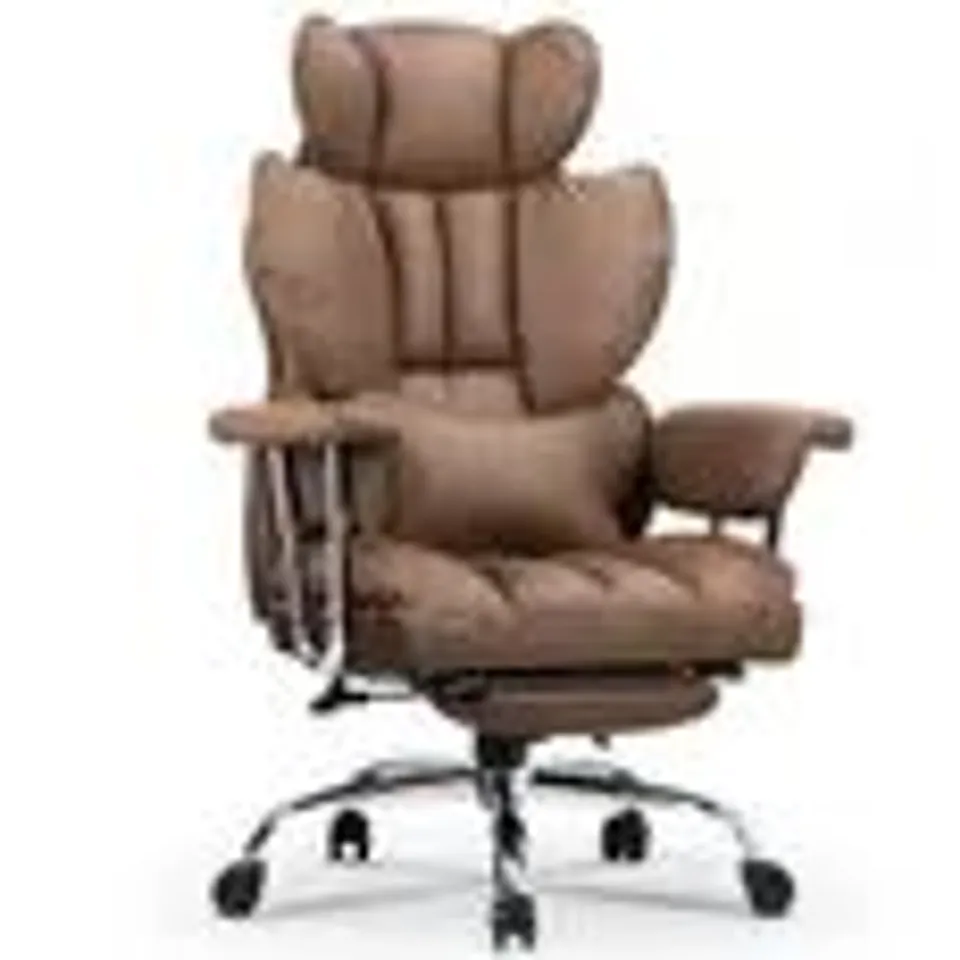 BOXED OFFICE CHAIR - LEATHER OFFICE CHAIR WITH HIGH BACK - 180KG LOAD CAPACITY - LUMBAR SUPPORT - FOOTREST - BROWN
